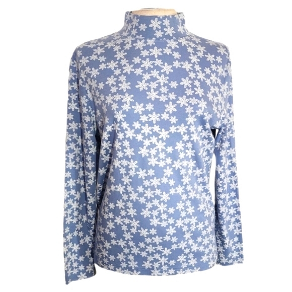 croft & barrow Tops - Snowflake Theme Croft & Barrow Mock Neck Turtleneck Pullover Blue Size Petite PL